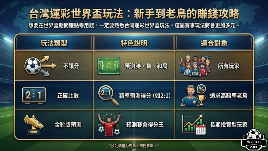 2026世界盃冠軍賠率 2026世足奪冠預測 台灣運彩世界盃玩法 2026世界盃分組名單 世足賽金靴獎賠率